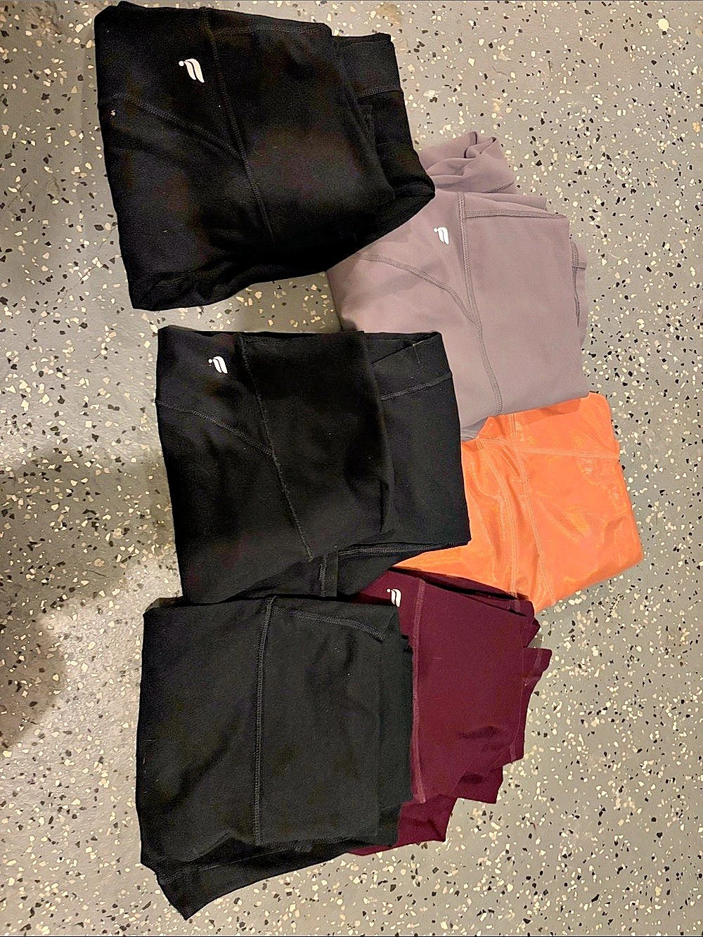 Fabletics Athletic leggings Bundle in Black & Purple, and shimmery peach/orange